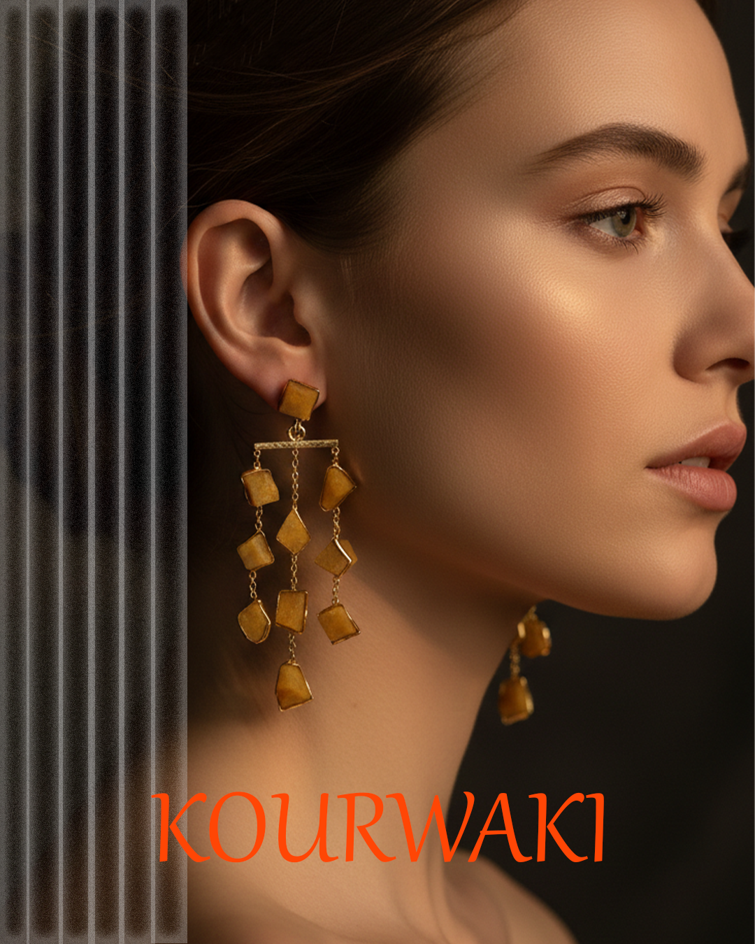 Waterfall long earring - precious rough stones