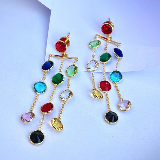 Multicolor waterfall long earring