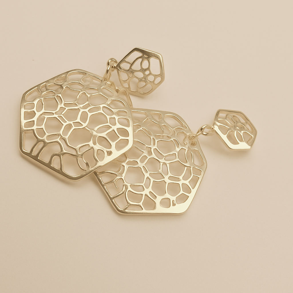 Golden Hexagon Pearl Earring