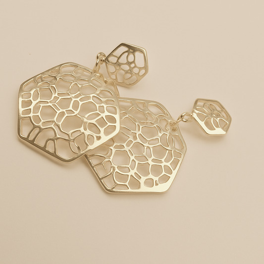 Golden Hexagon Pearl Earring