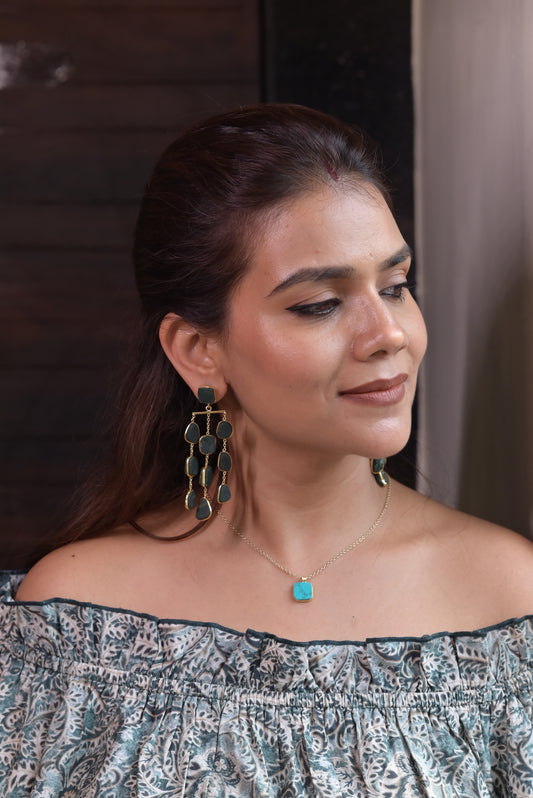 Waterfall long earring - precious rough stones