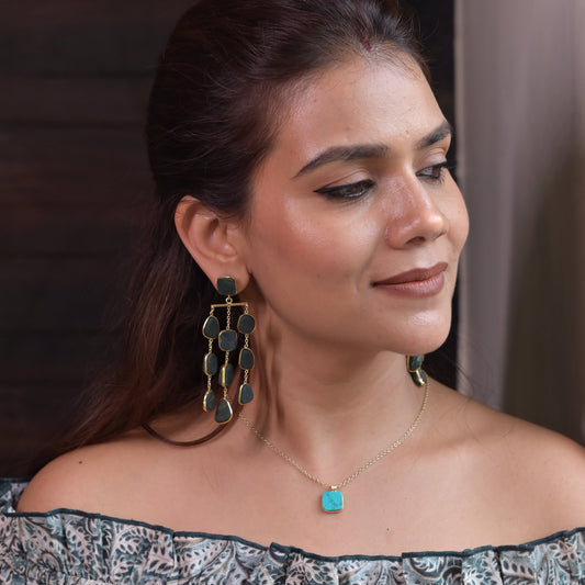 Waterfall long earring - precious rough stones