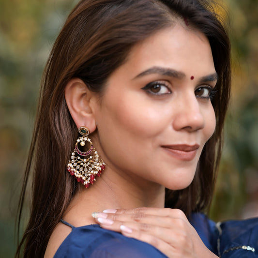 Royal Emerald & Ruby Chandbali Statement Earrings