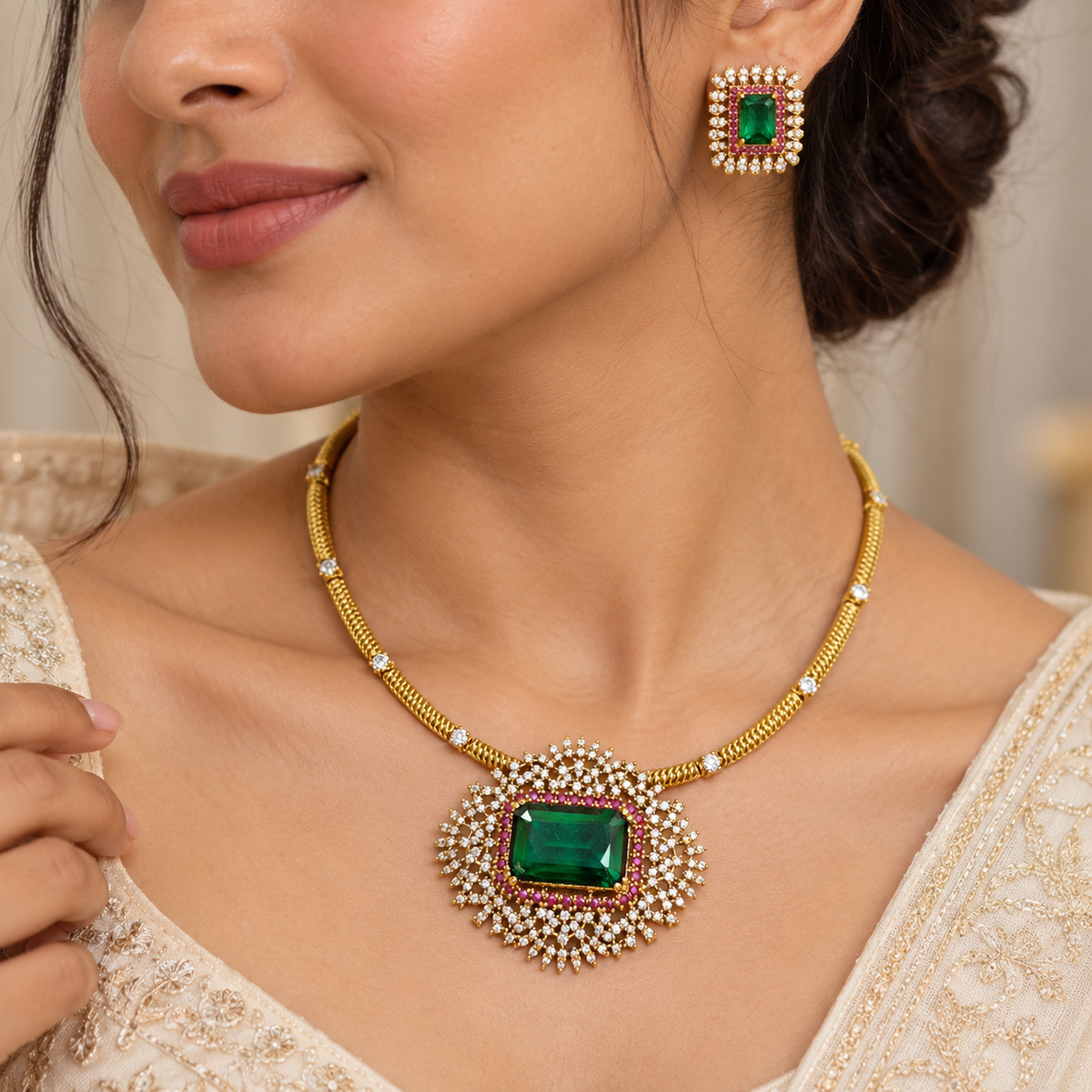 Emerald Ruby Radiance Necklace Set