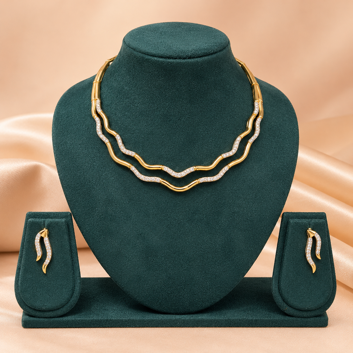 Aurora Dual Layer Wave AD Necklace Set