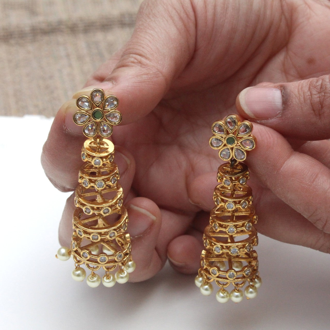 Golden Pearl Tier Jhumkas
