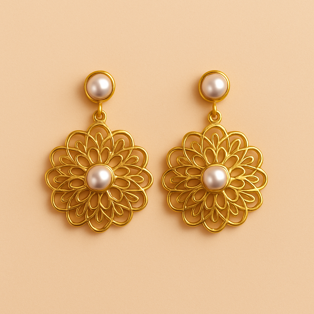 Golden Framed Pearl Earrings – Classic Luxury