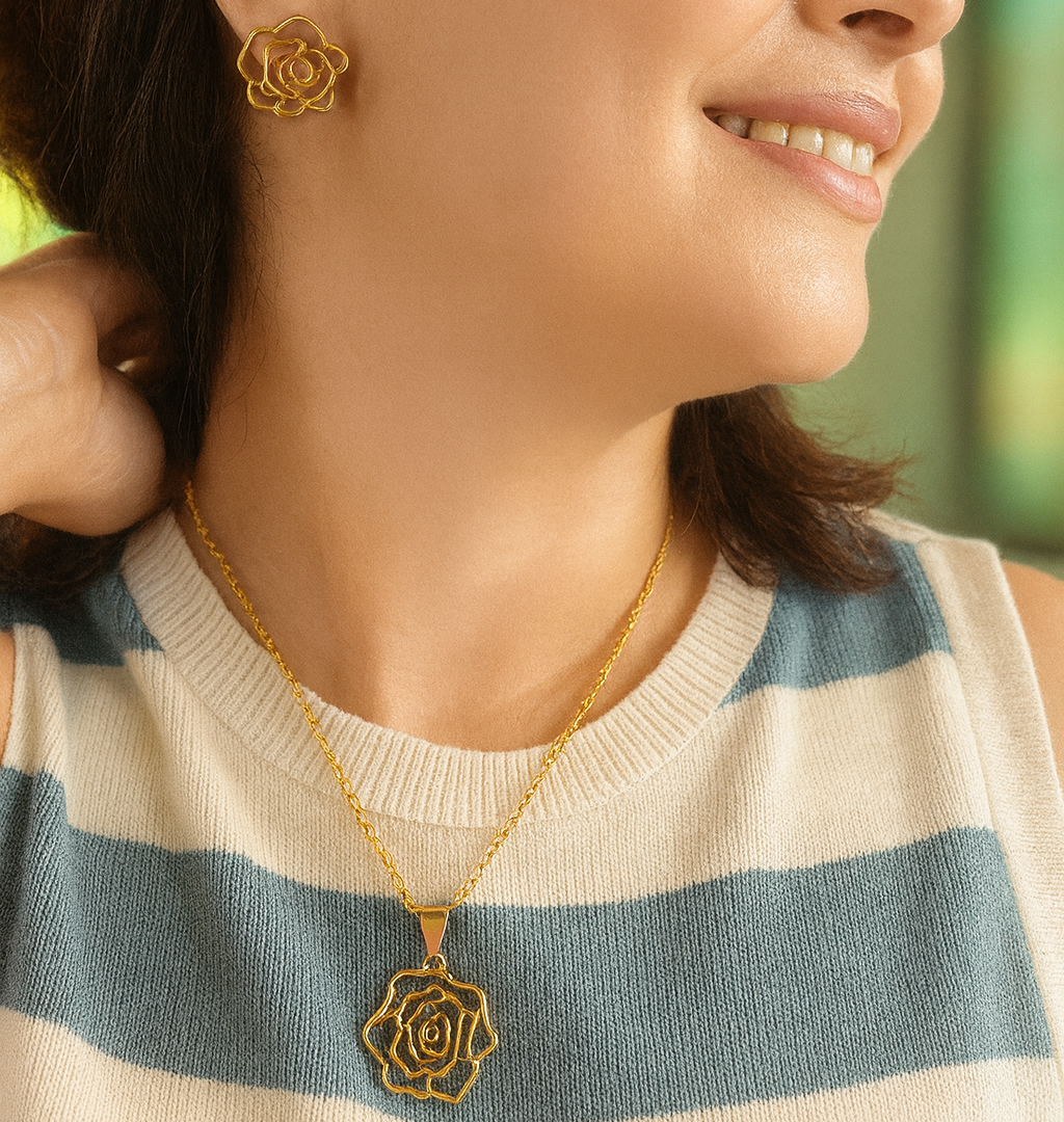Golden Rose Bloom Chain Necklace