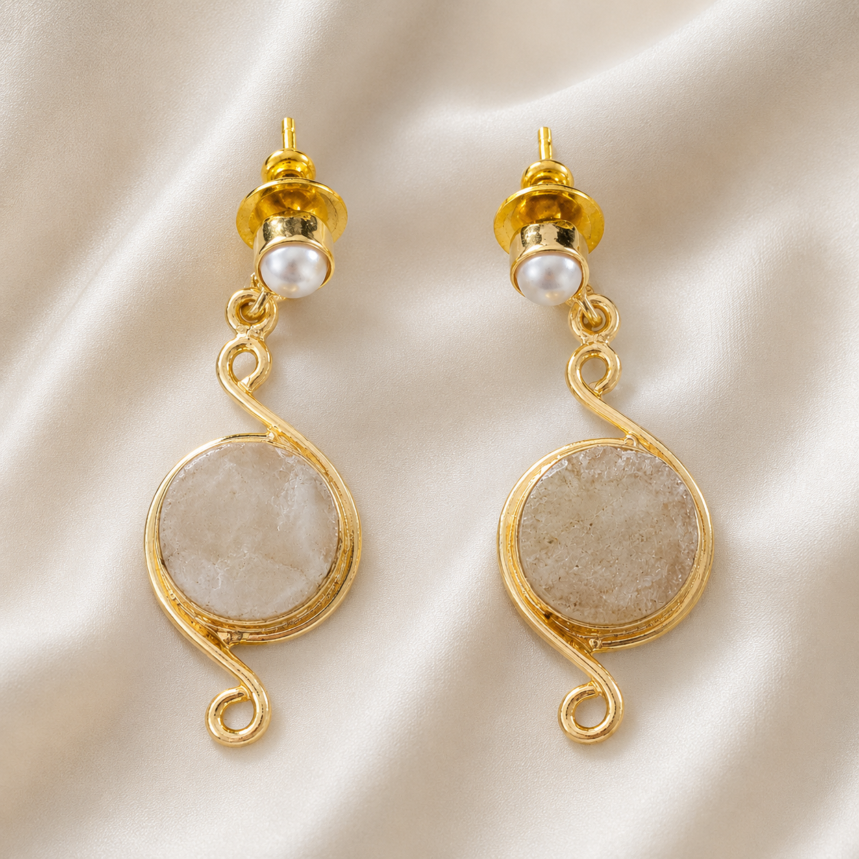 Pearl Halo Stone Drop Earrings