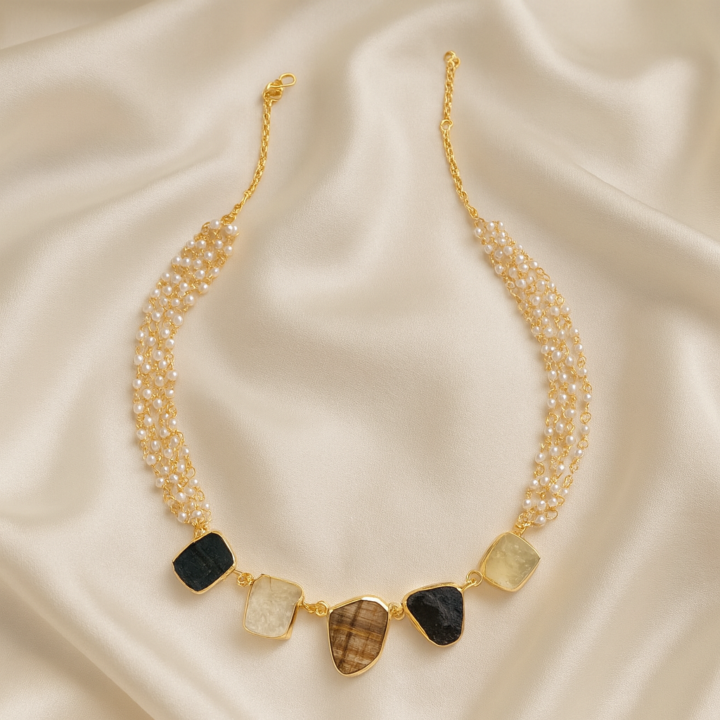 Multi-Layered Pearl Gem Necklace