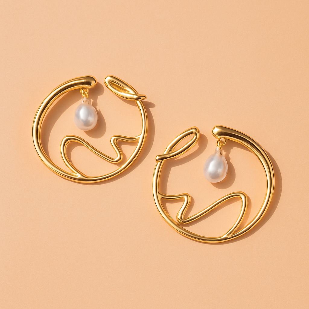 Aurelia Wave Pearl Hoops