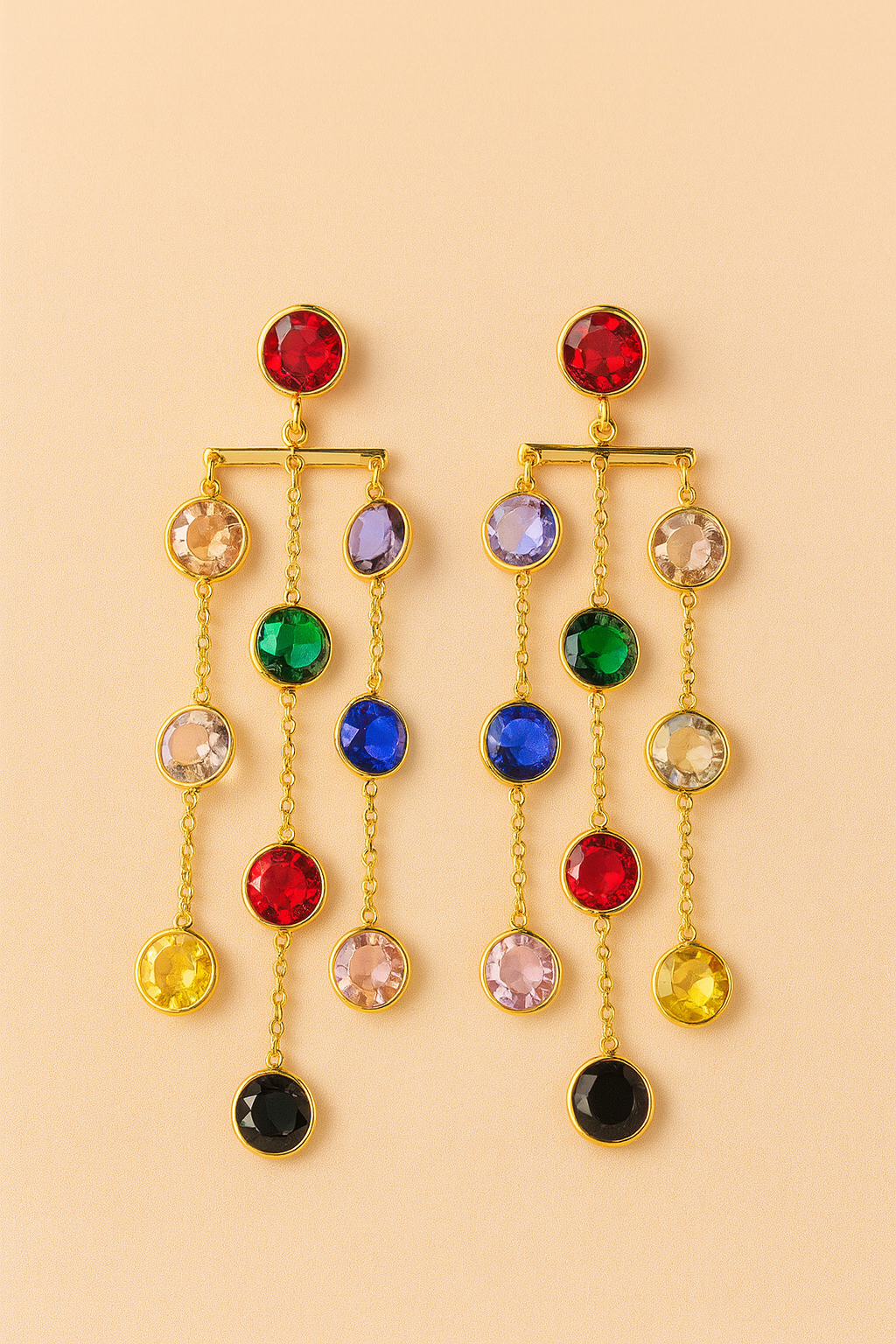 Multicolor waterfall long earring