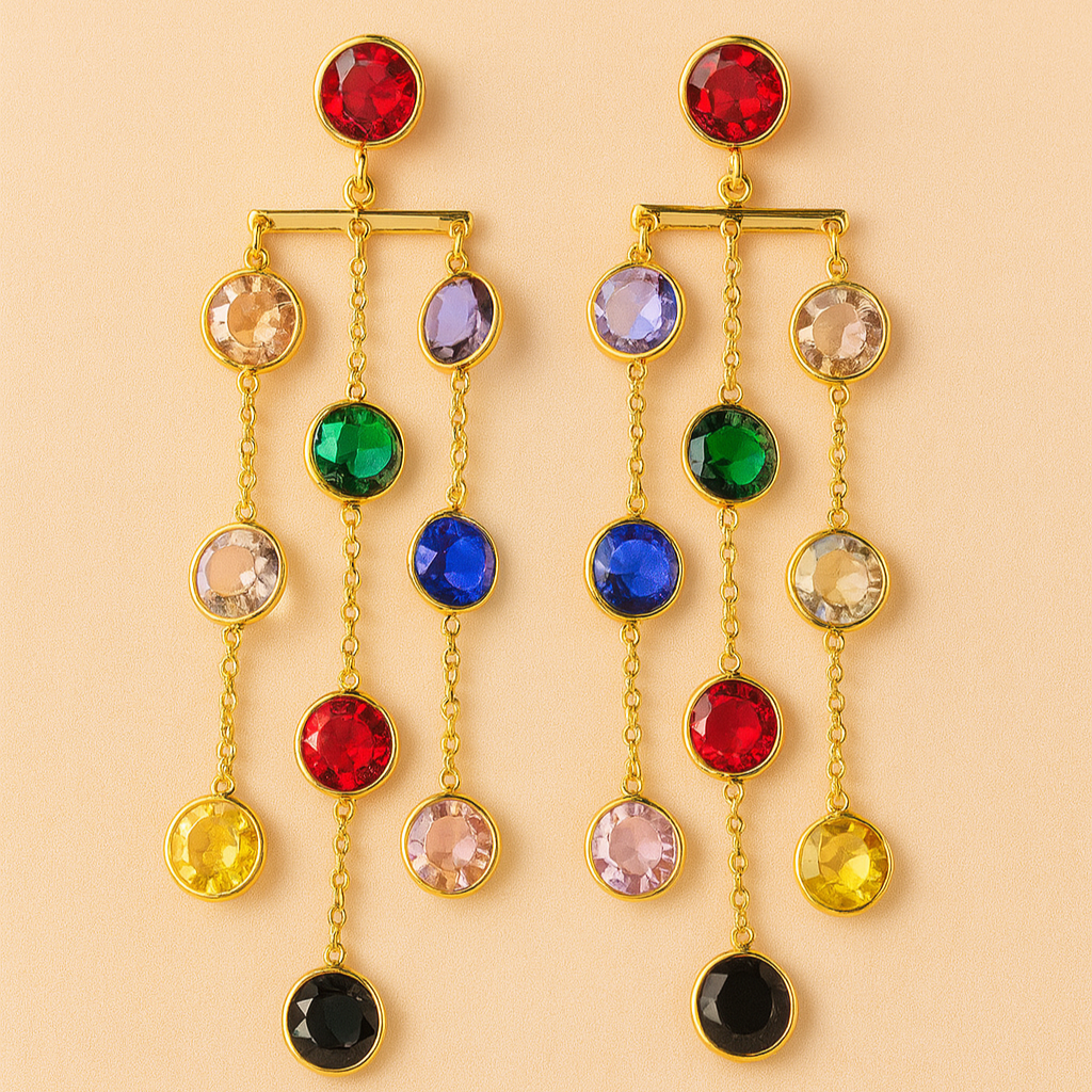 Multicolor waterfall long earring