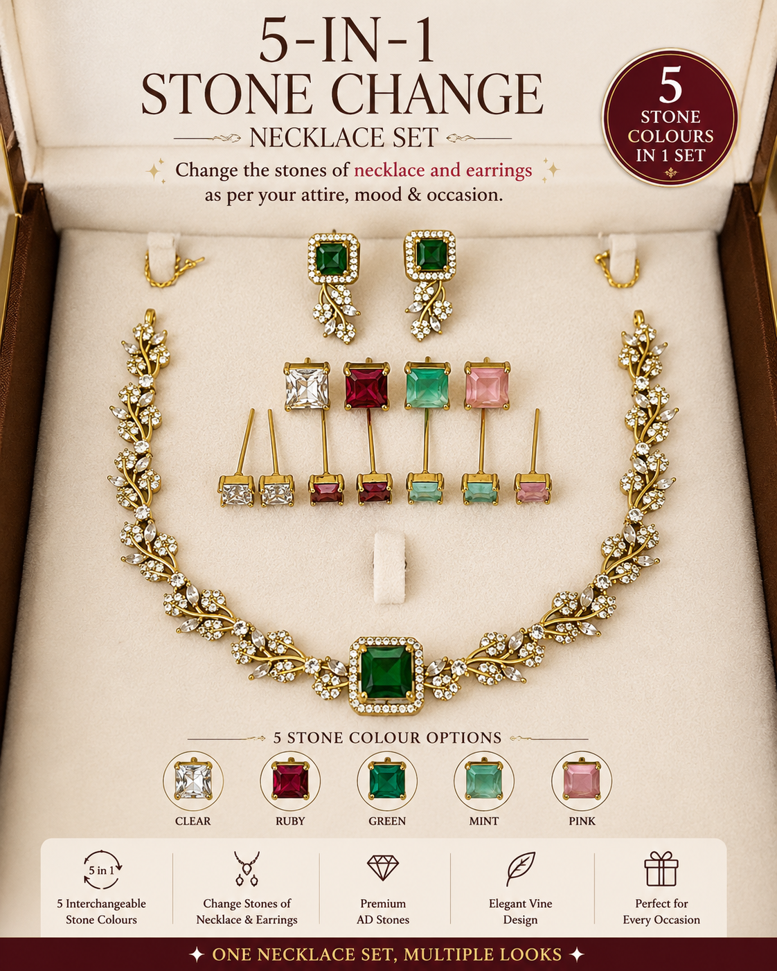 5-in-1 Stone Change Necklace Set