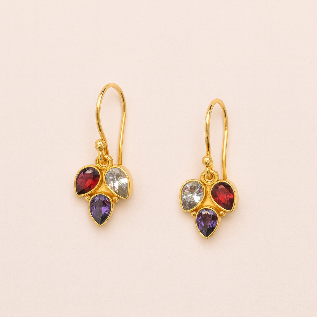 Leaf Trio Stone Loop Earrings