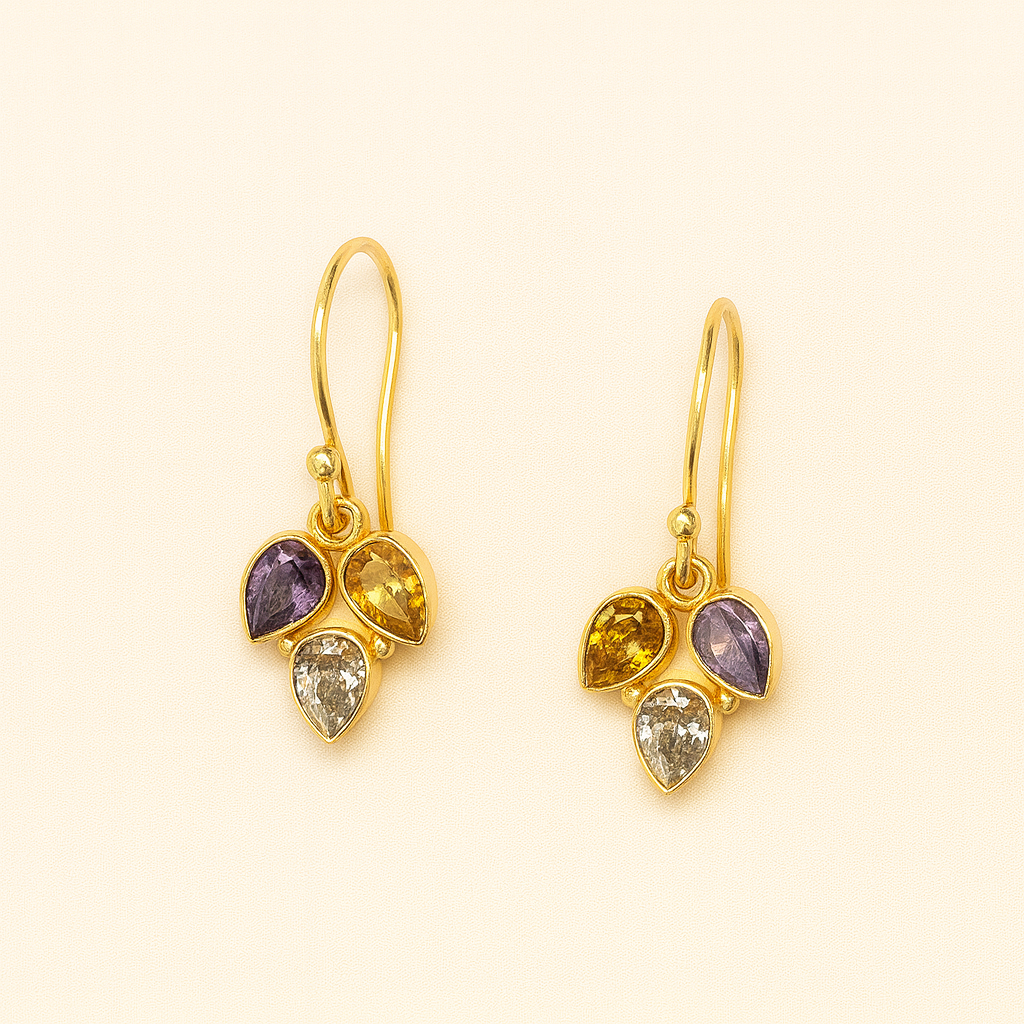 Leaf Trio Stone Loop Earrings