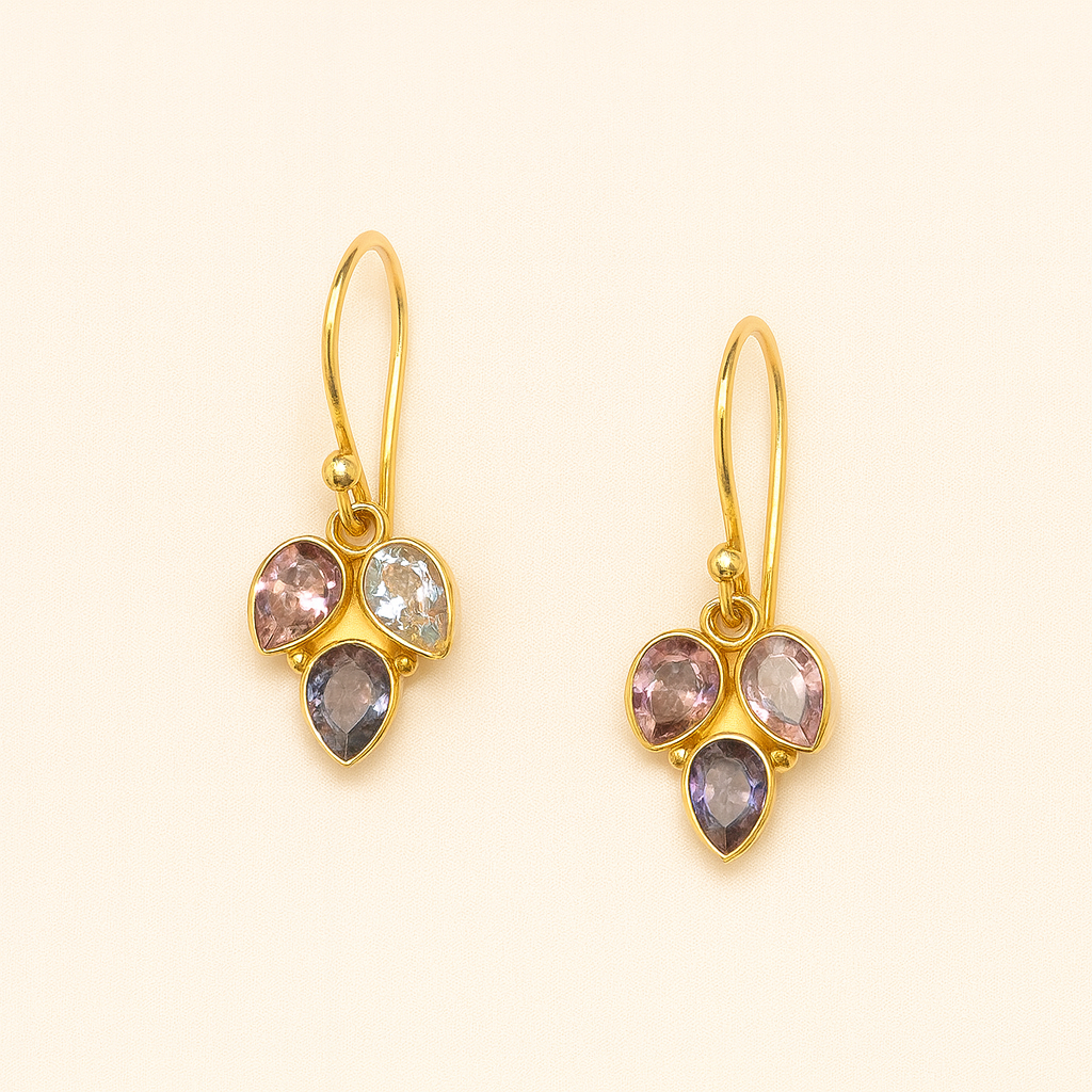 Leaf Trio Stone Loop Earrings