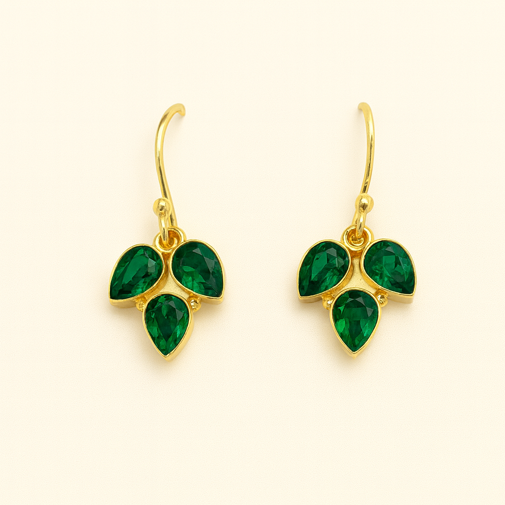 Leaf Trio Stone Loop Earrings