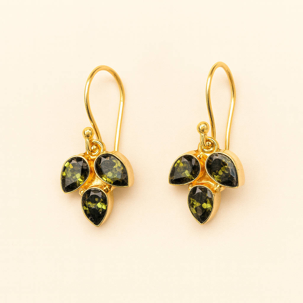 Leaf Trio Stone Loop Earrings