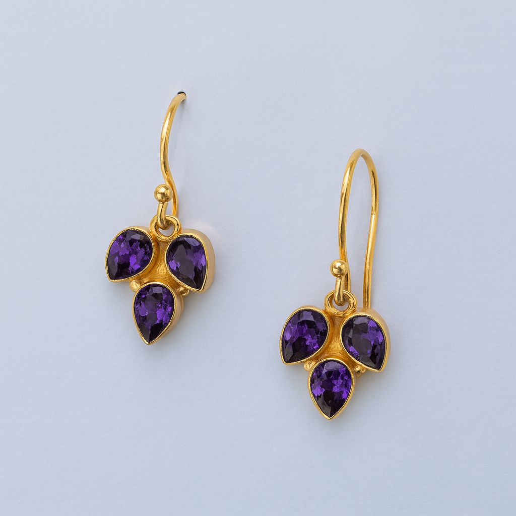 Leaf Trio Stone Loop Earrings