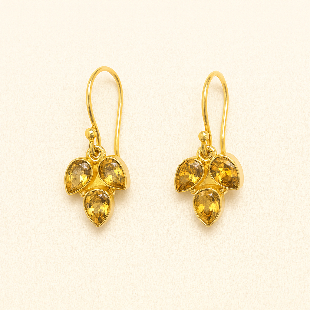 Leaf Trio Stone Loop Earrings