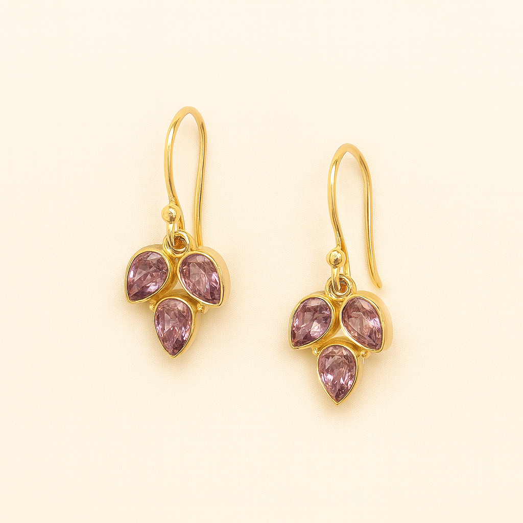 Leaf Trio Stone Loop Earrings