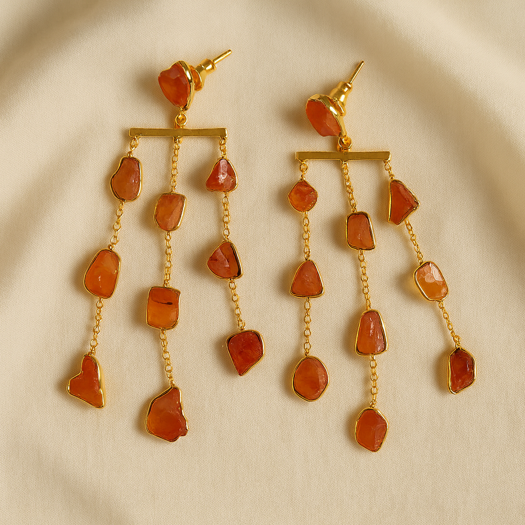 Water fall long earing - precious rough stones