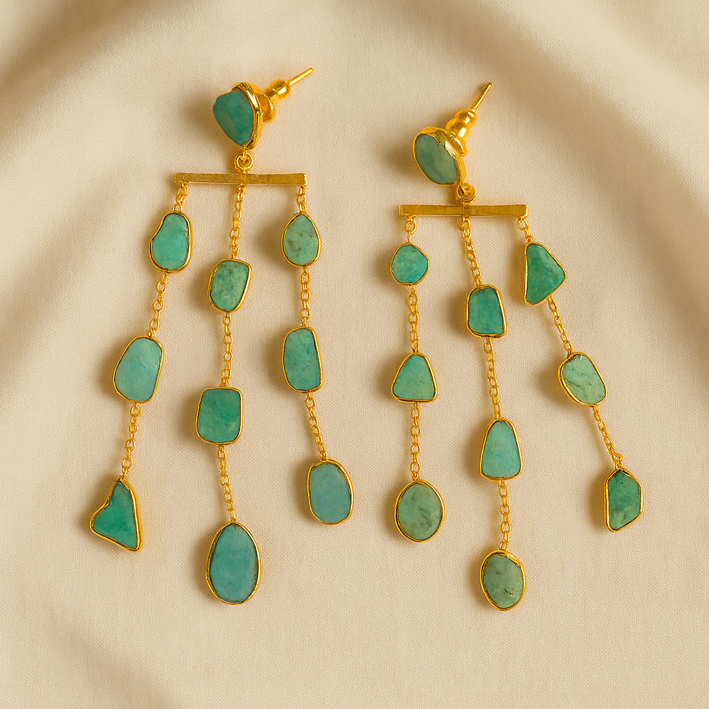 Water fall long earing - precious rough stones