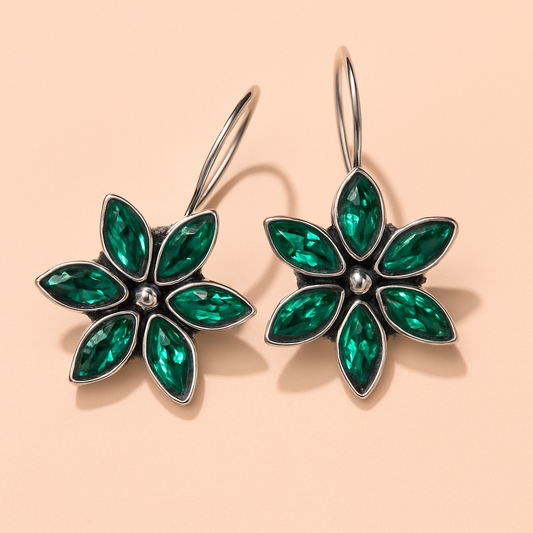 Silver Flowery Stone Earrings