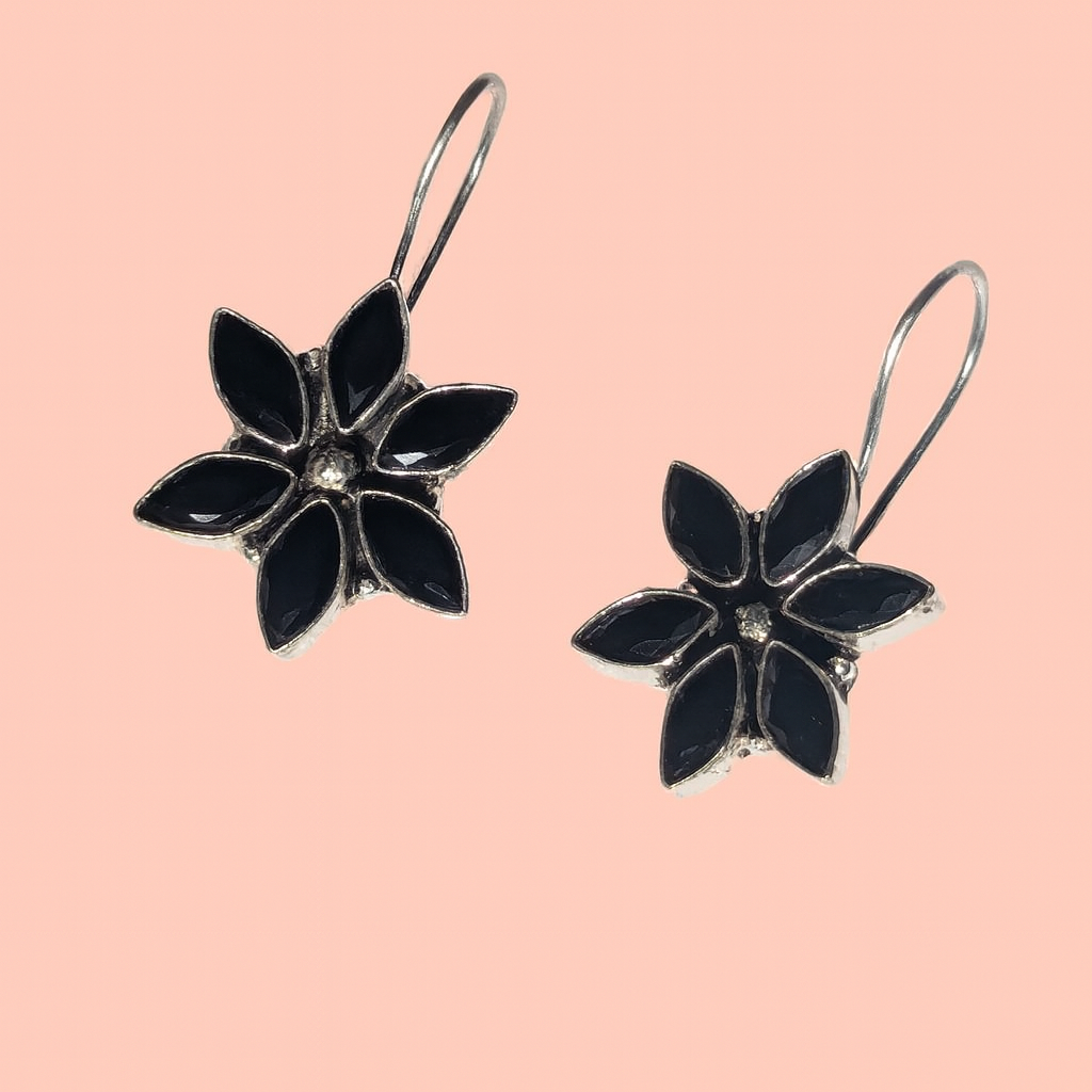 Silver Flowery Stone Earrings