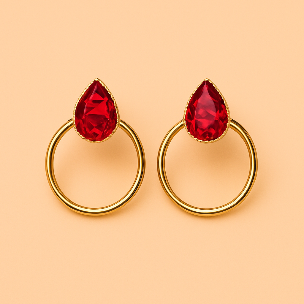 Water drop stone stud with ring frame