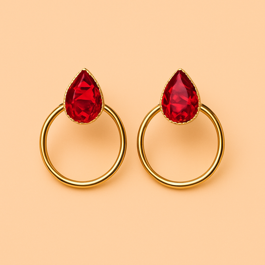 Water drop stone stud with ring frame