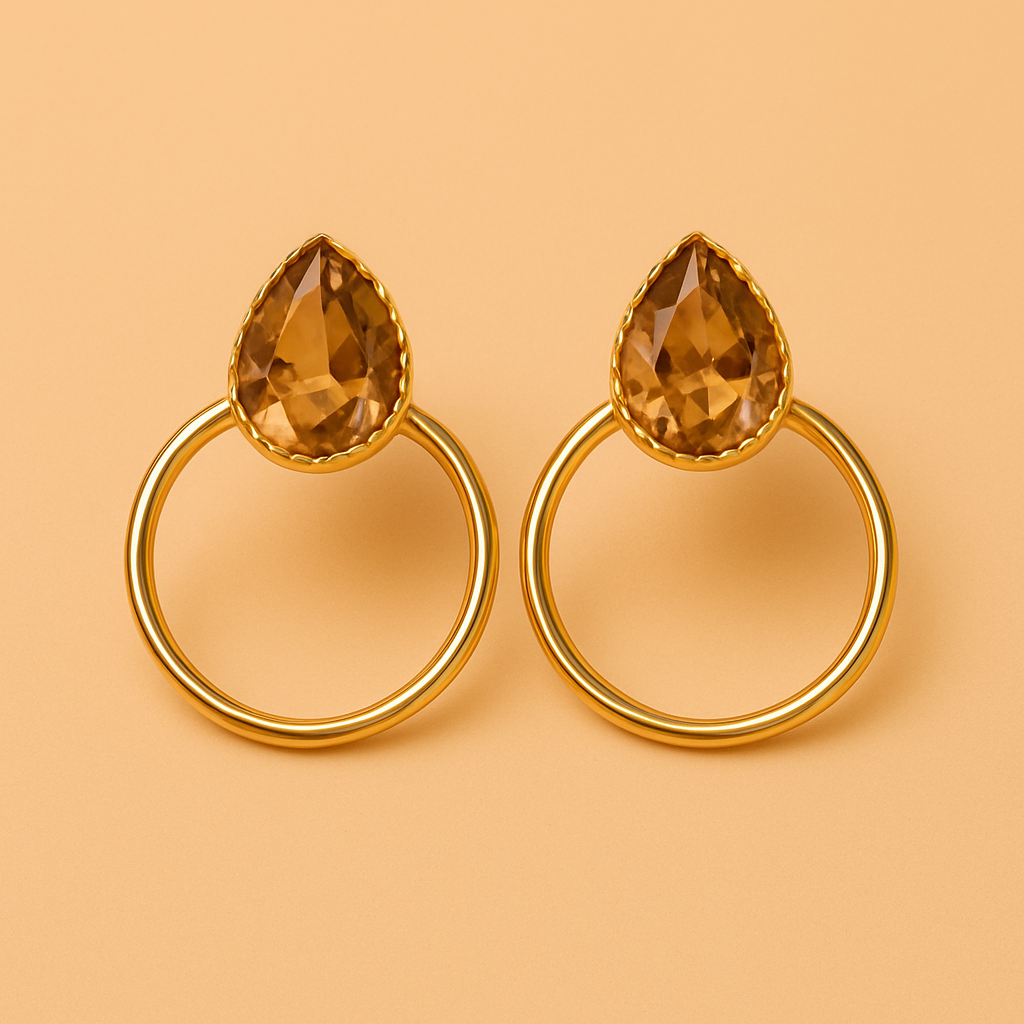 Water drop stone stud with ring frame