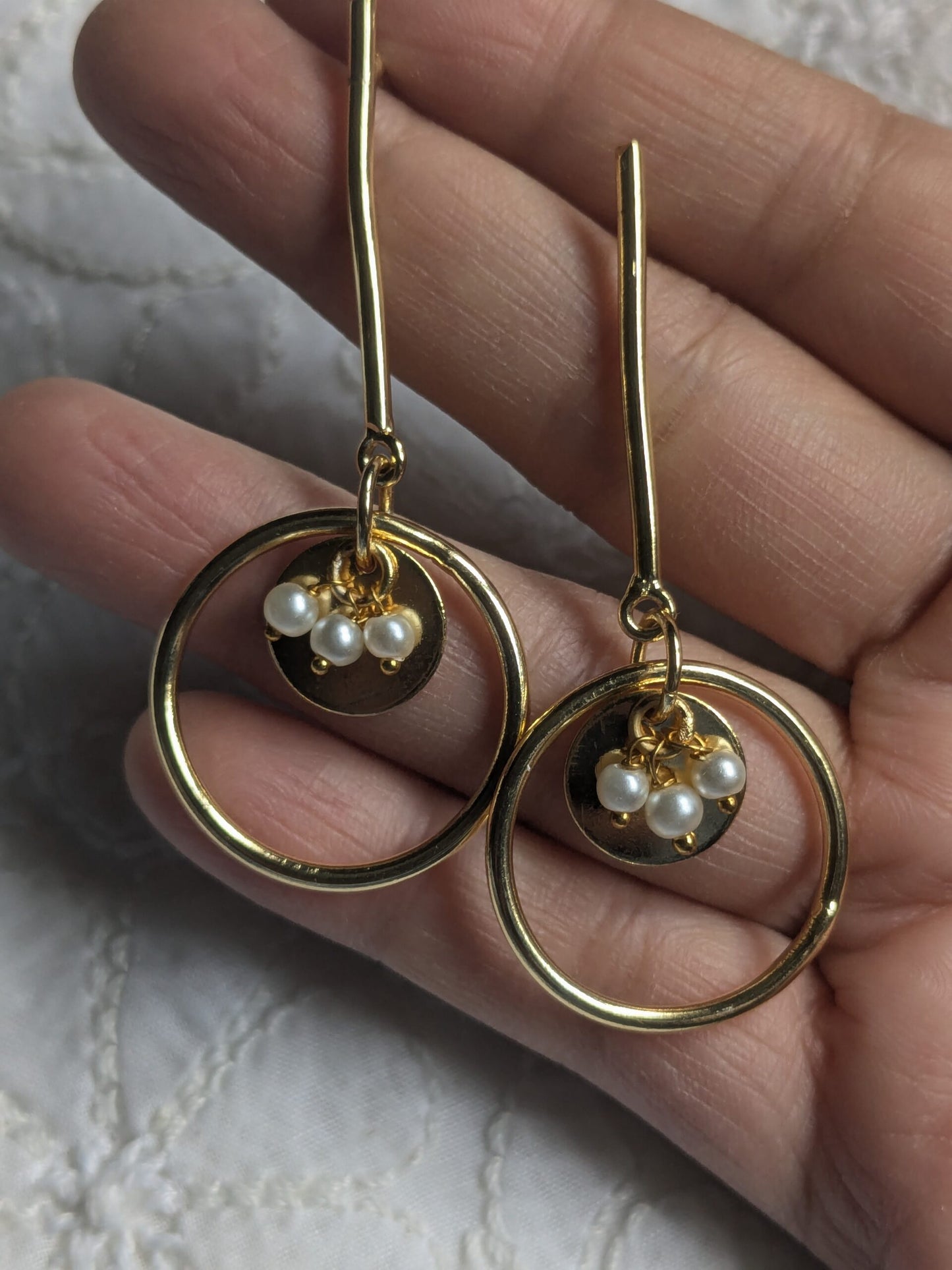 round Studs with Charms & S Pearl