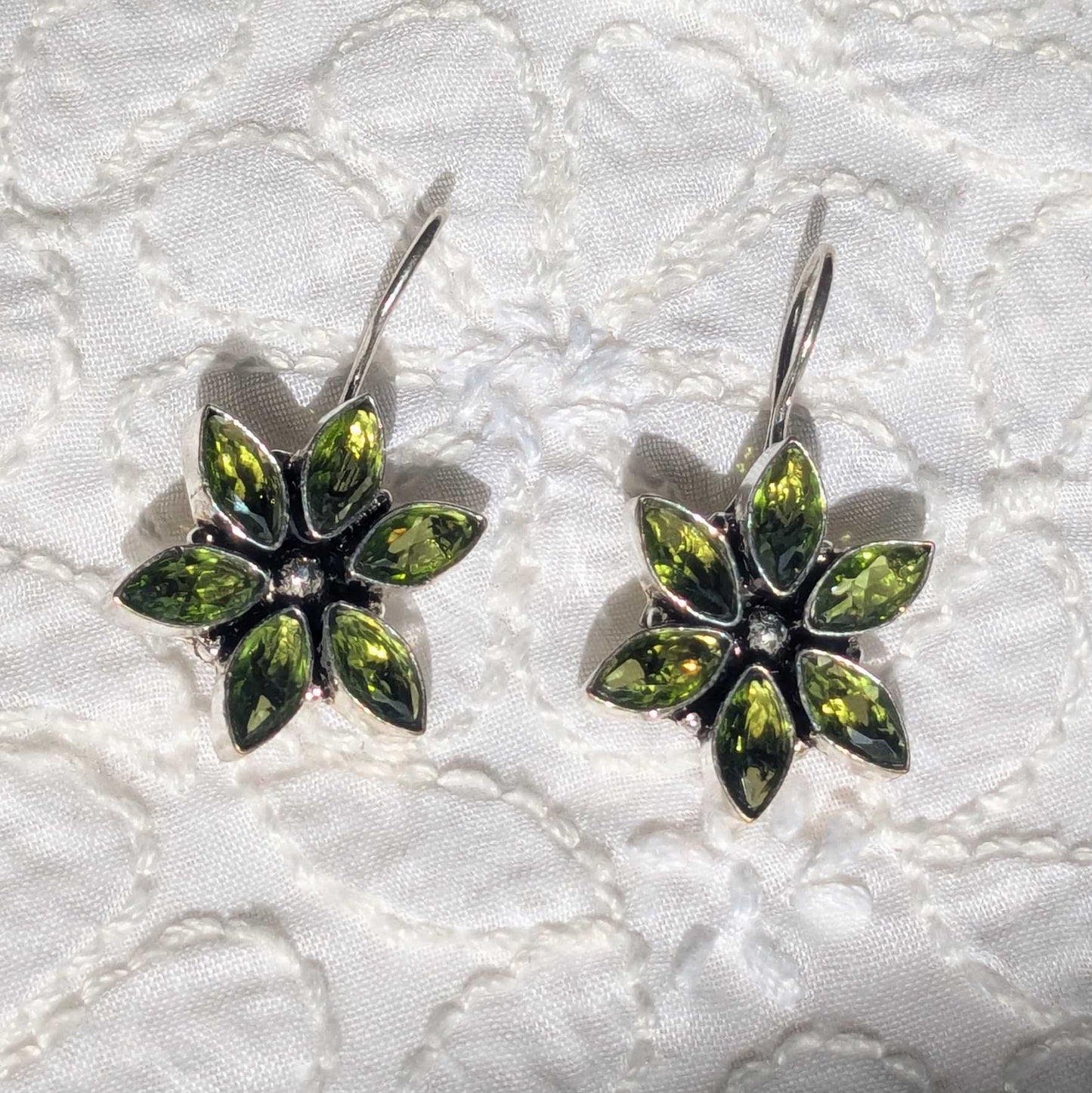 Silver Flowery Stone Earrings