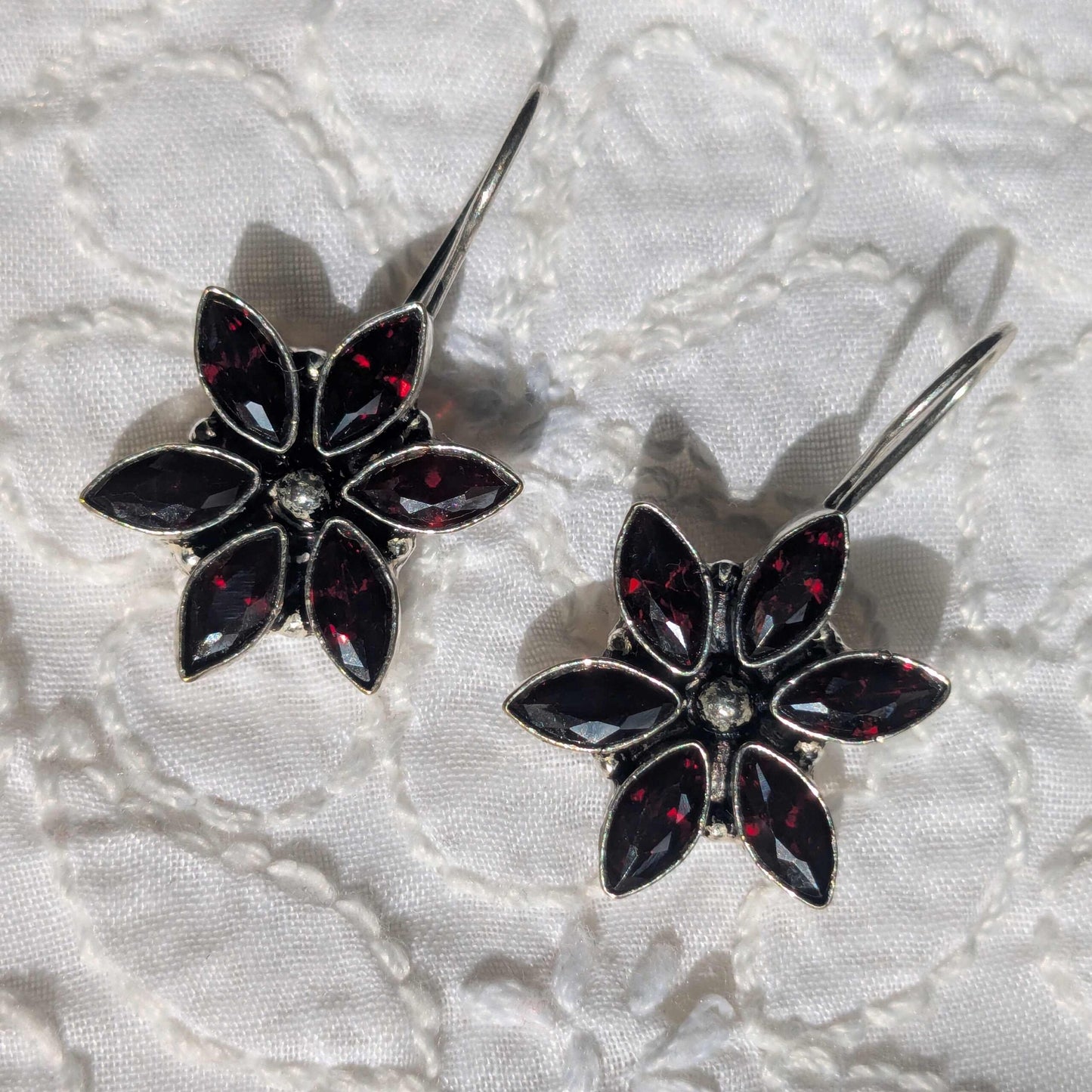 Silver Flowery Stone Earrings