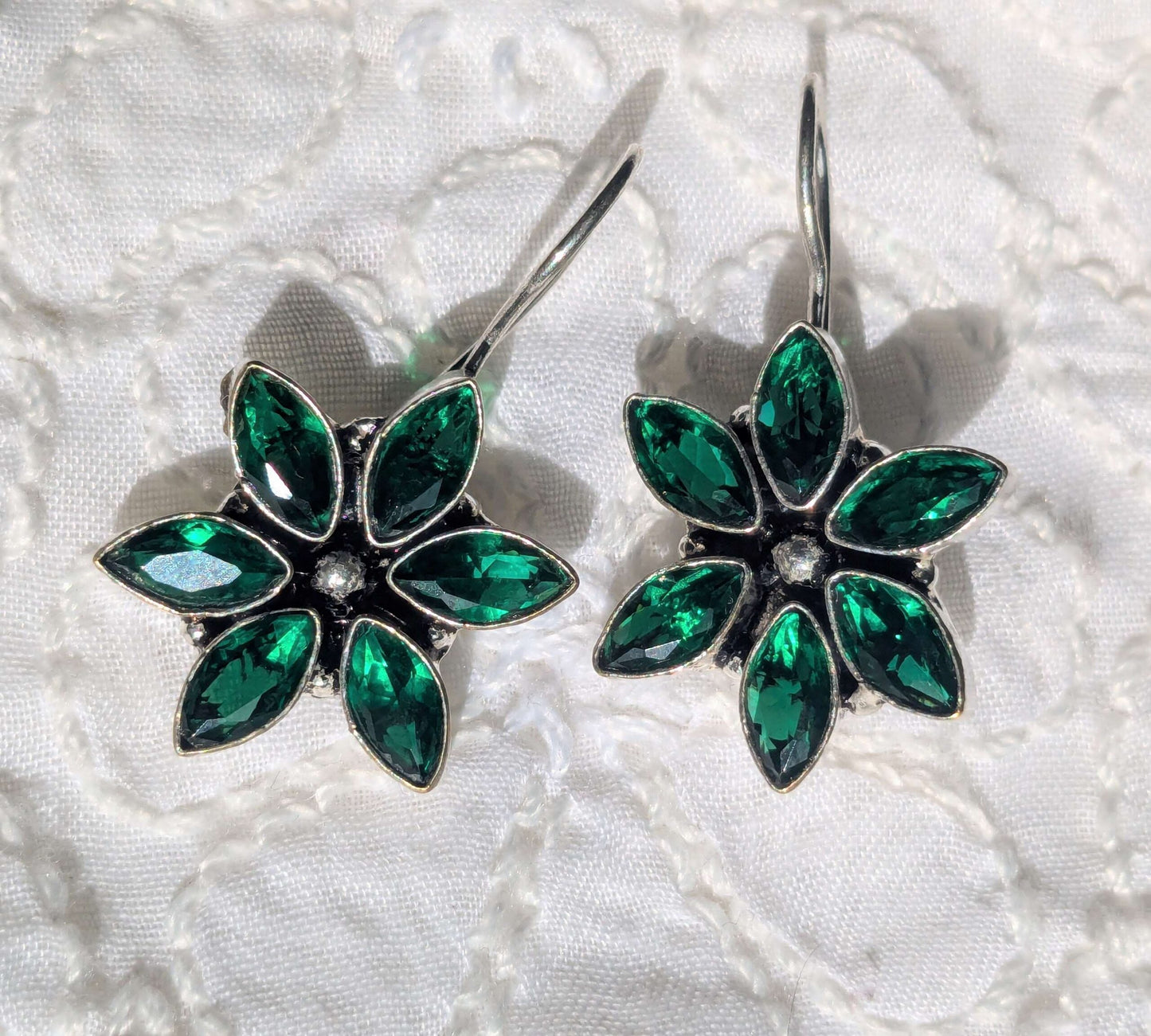 Silver Flowery Stone Earrings