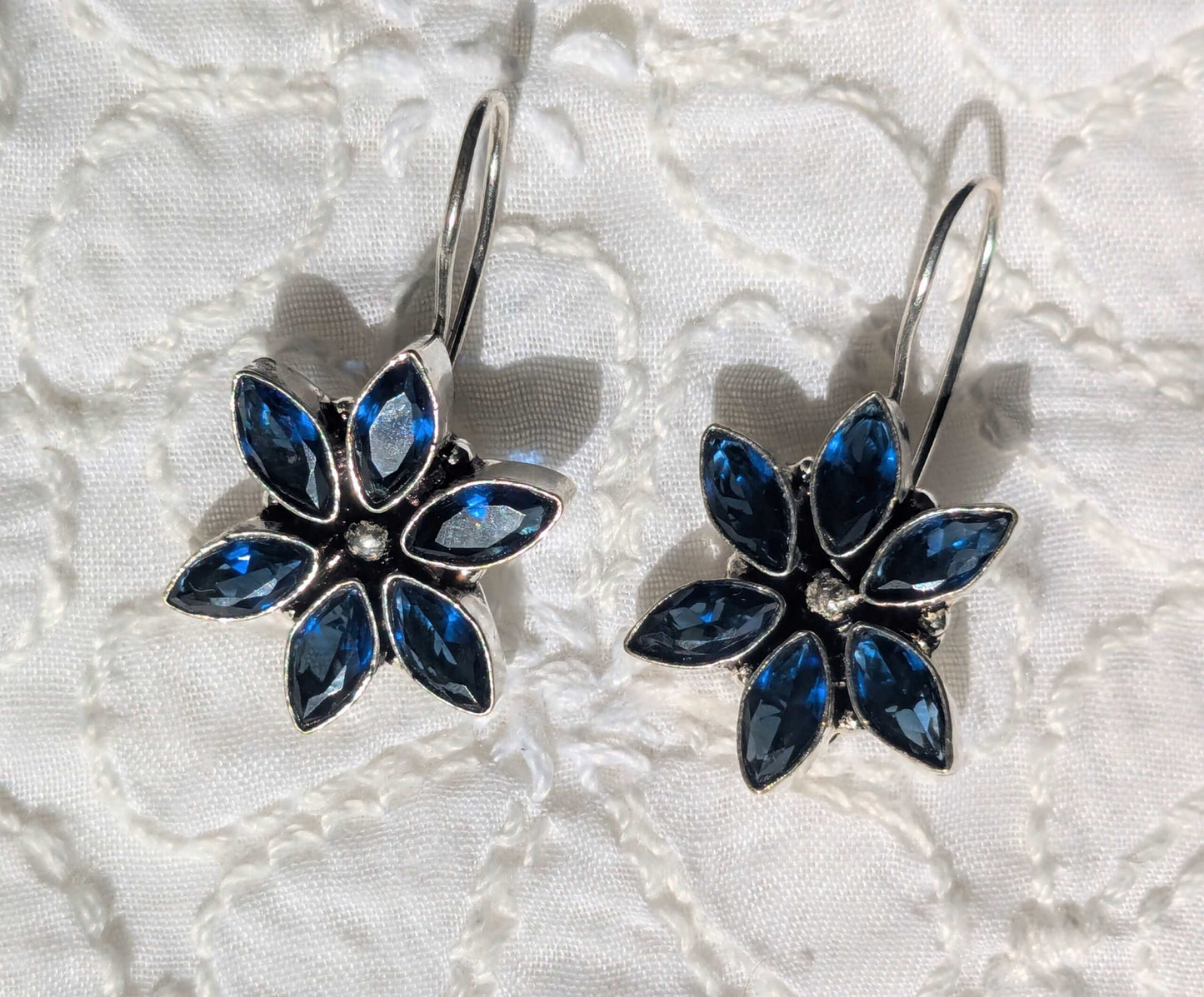 Silver Flowery Stone Earrings