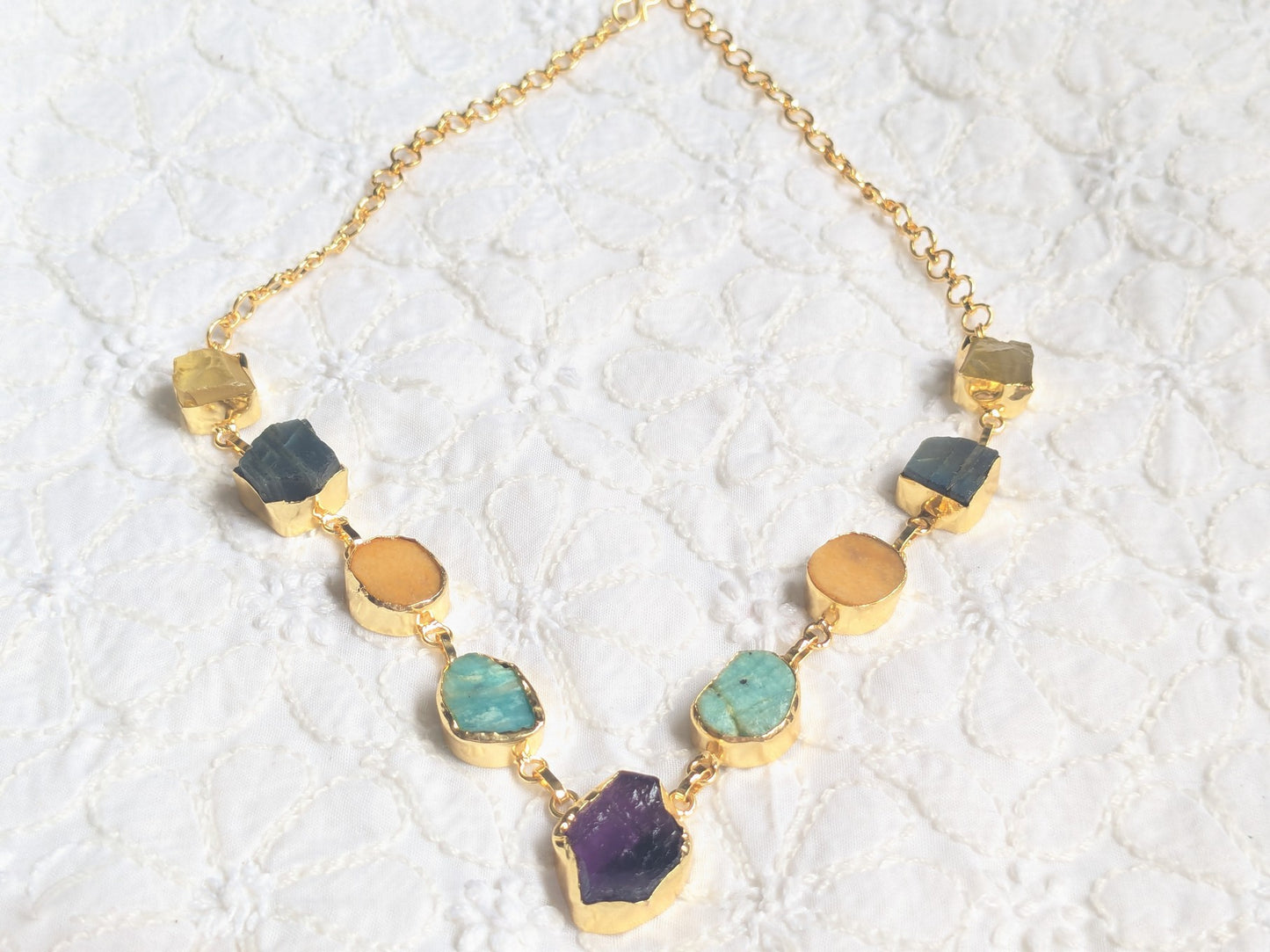 Nine Treasures Rough Stone Necklace