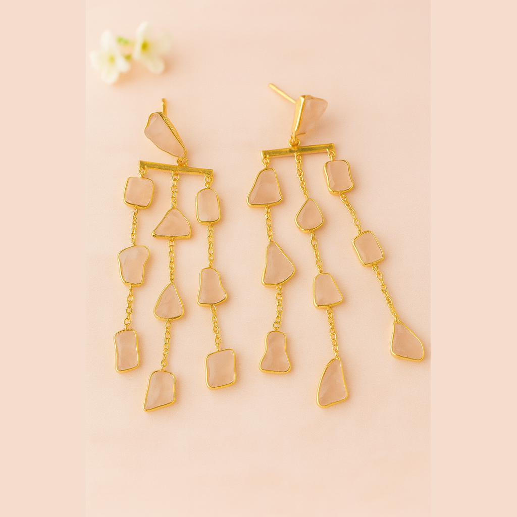 Water fall long earing - precious rough stones