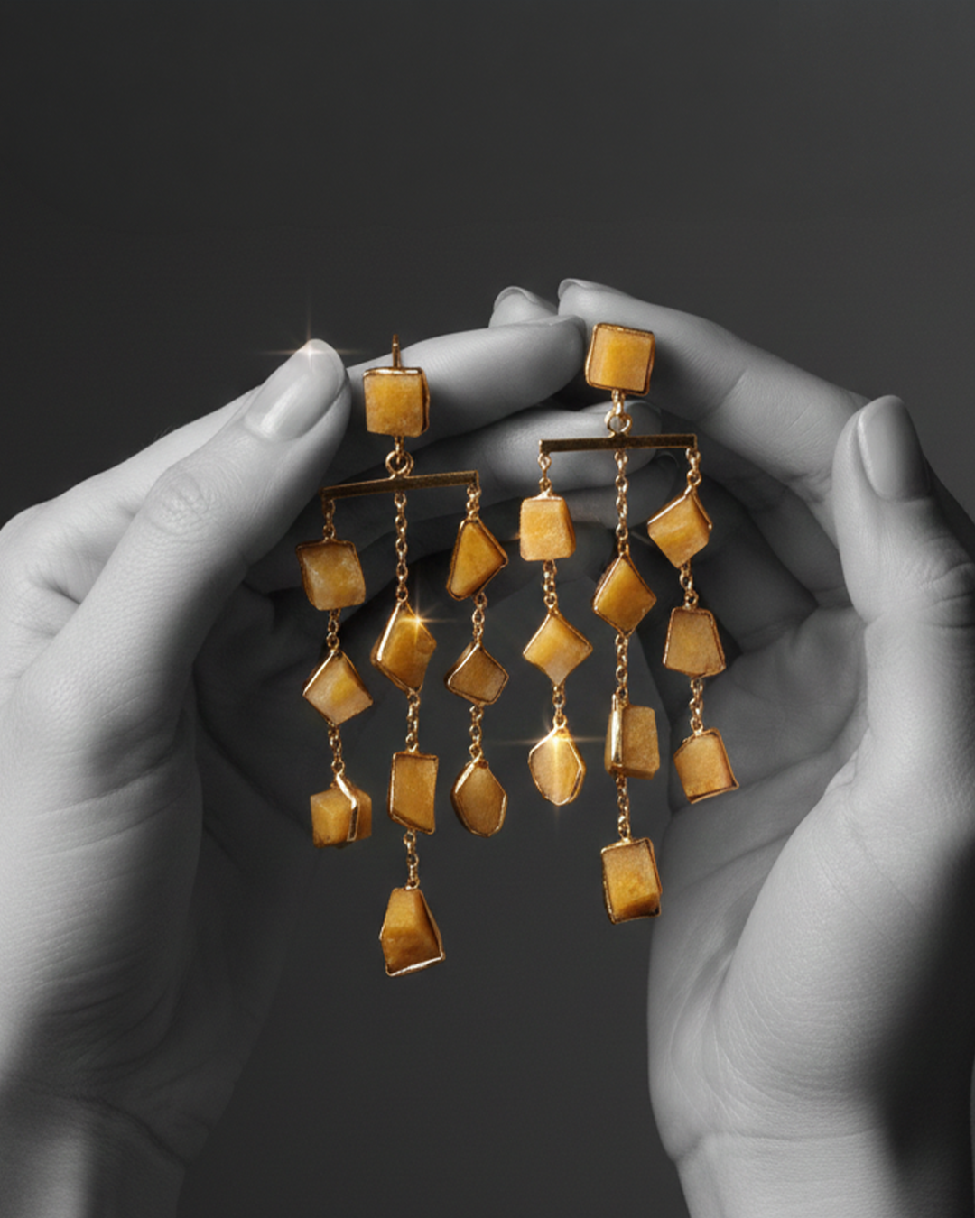 Waterfall long earring - precious rough stones