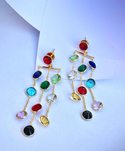 Multicolor waterfall long earring