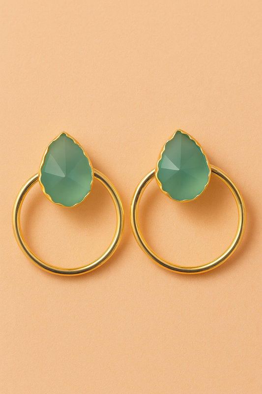 Water drop stone stud with ring frame