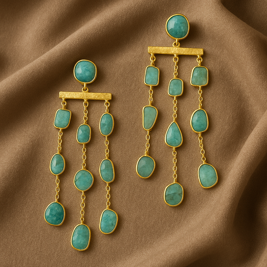 Water fall long earing - precious rough stones