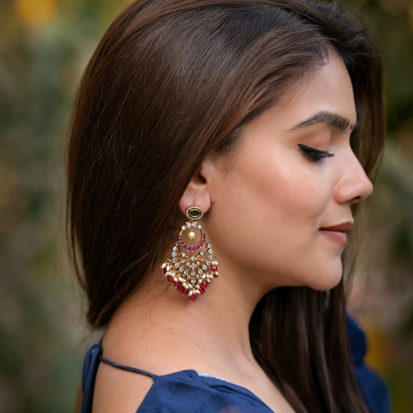 Royal Emerald & Ruby Chandbali Statement Earrings