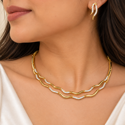 Aurora Dual Layer Wave AD Necklace Set