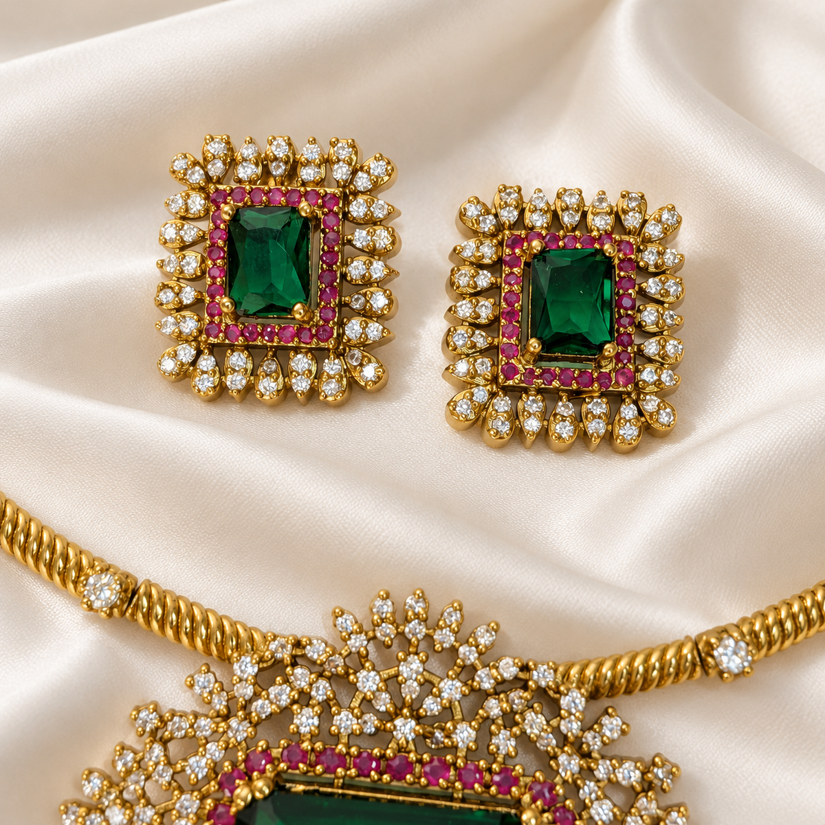 Emerald Ruby Radiance Necklace Set