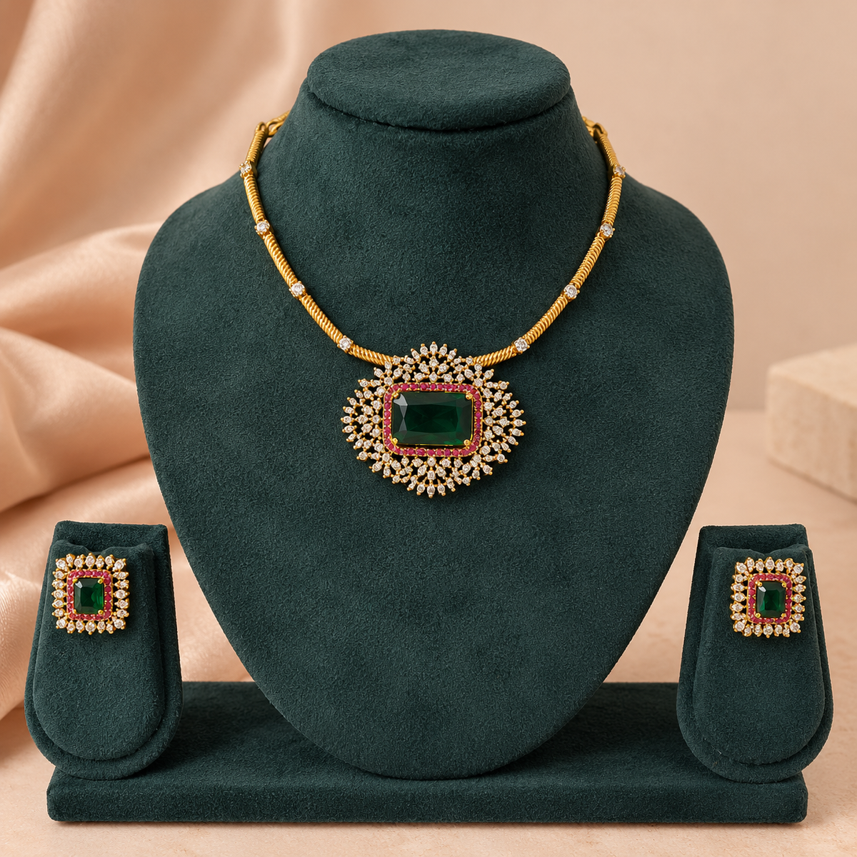 Emerald Ruby Radiance Necklace Set