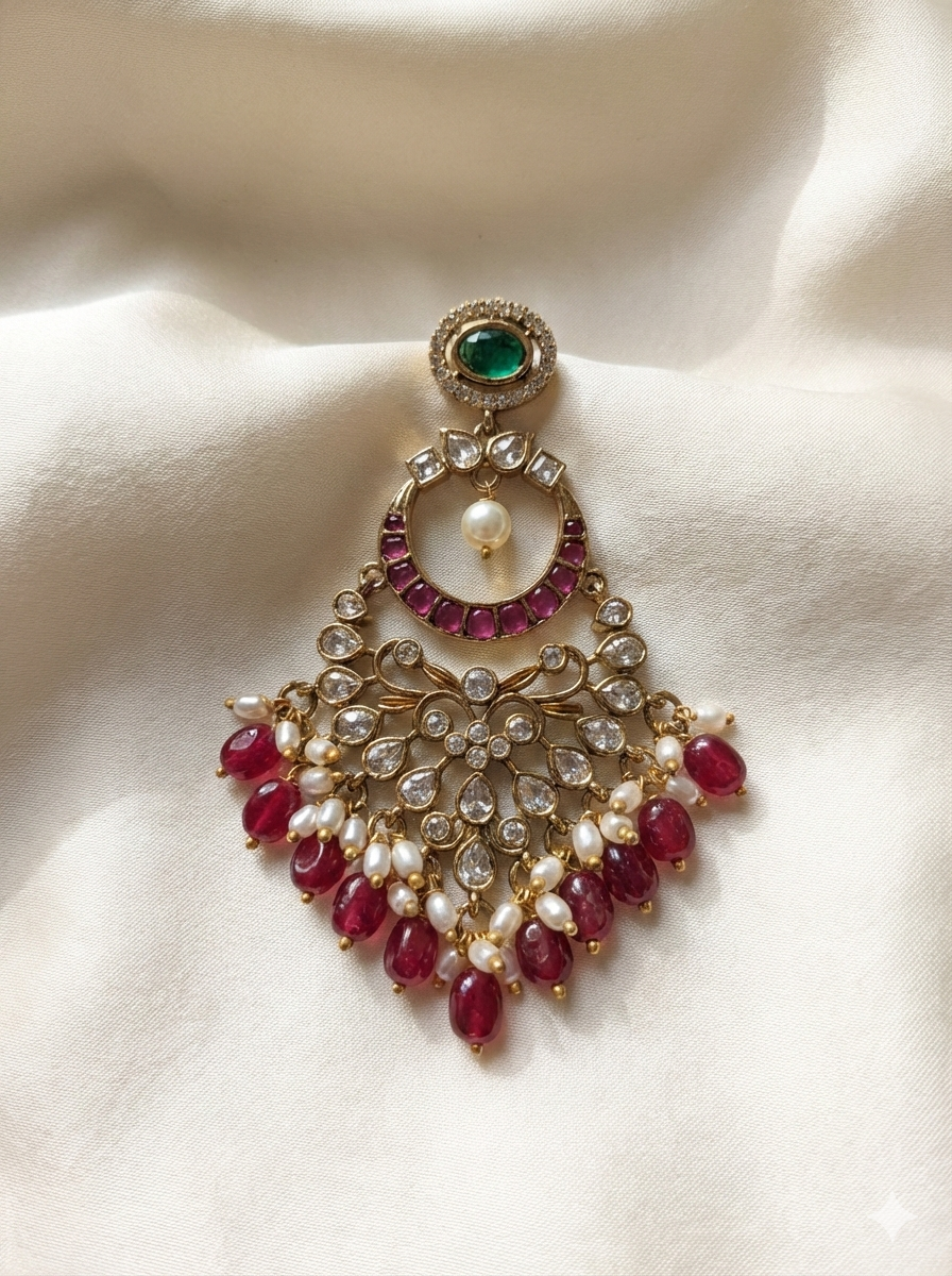 Royal Emerald & Ruby Chandbali Statement Earrings