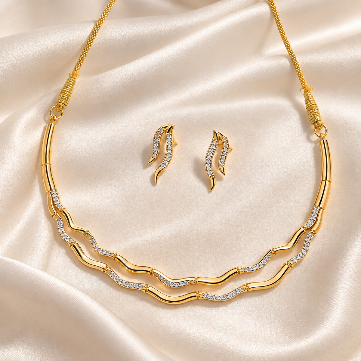 Aurora Dual Layer Wave AD Necklace Set